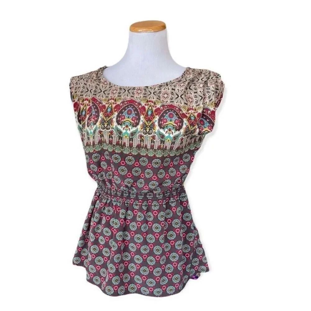 Womens Forever 21 Boho Paisley Sateene Peplum Top - Sz S